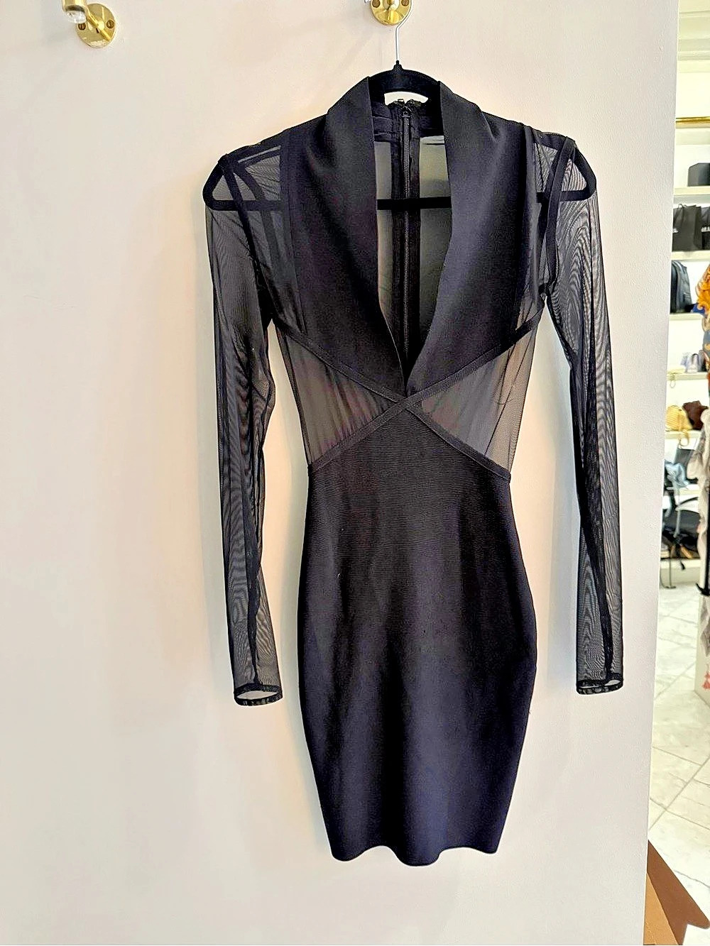 House of CB Black Sheer Sleeve Mini Dress
